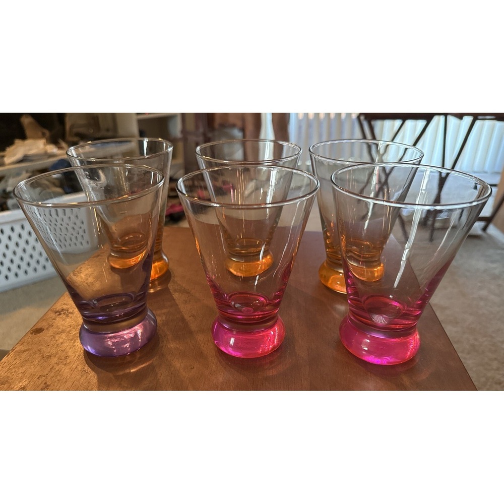 Set of 6 Vintage MCM Libby Cosmos Neon 14oz  Multicolor Cosmopolitan Glasses